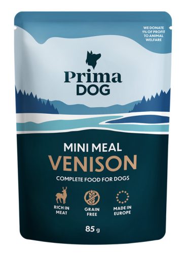 PrimaDog Mini Meal Szarvas szószban Alutasakos nedves kutyatáp 85 g