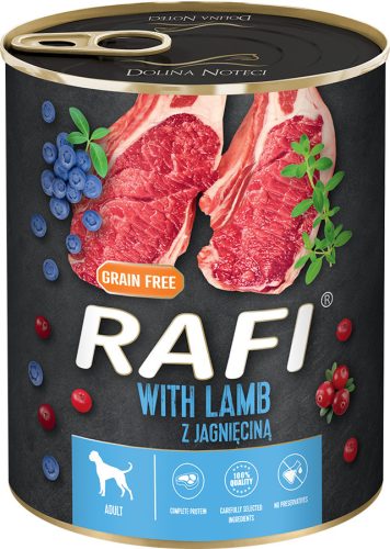 RAFI kutya pástétom bárány, vörös- és kék áfonyával konzerv 800g